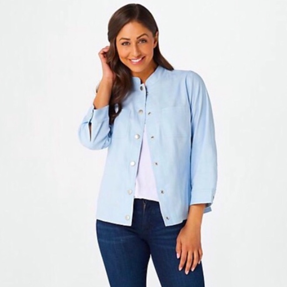Belle by Kim Graver Light Blue/ Paisley Cotton Jacket 3/4 Sleeve Women Size M
